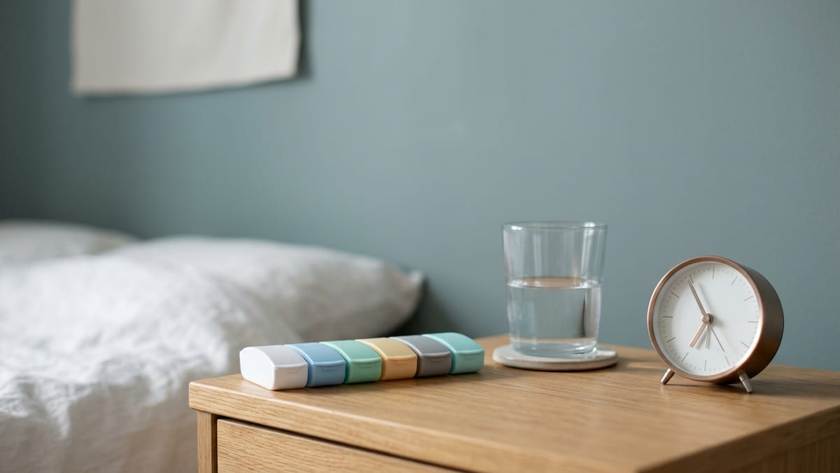 Закрытый дозатор лекарств на неделю и стакан воды: поддерживающая терапия каждый день